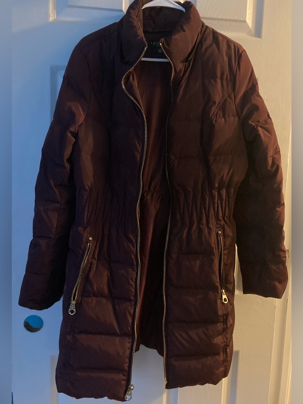 Laundry By Shelli Segal Quilted Puffer Coat in Deep Maroon